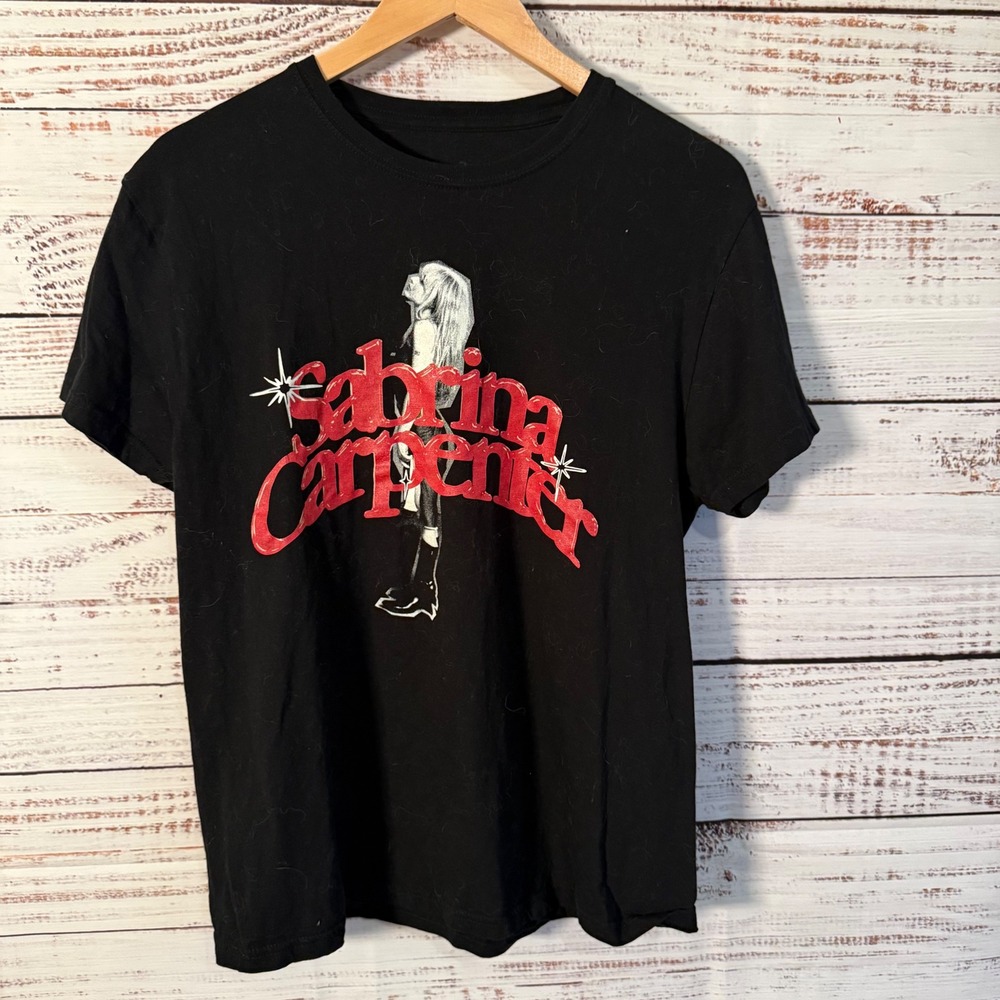 Sabrina Carpenter Graphic T-Shirt Women Large Black Red Logo Excellent Cotton